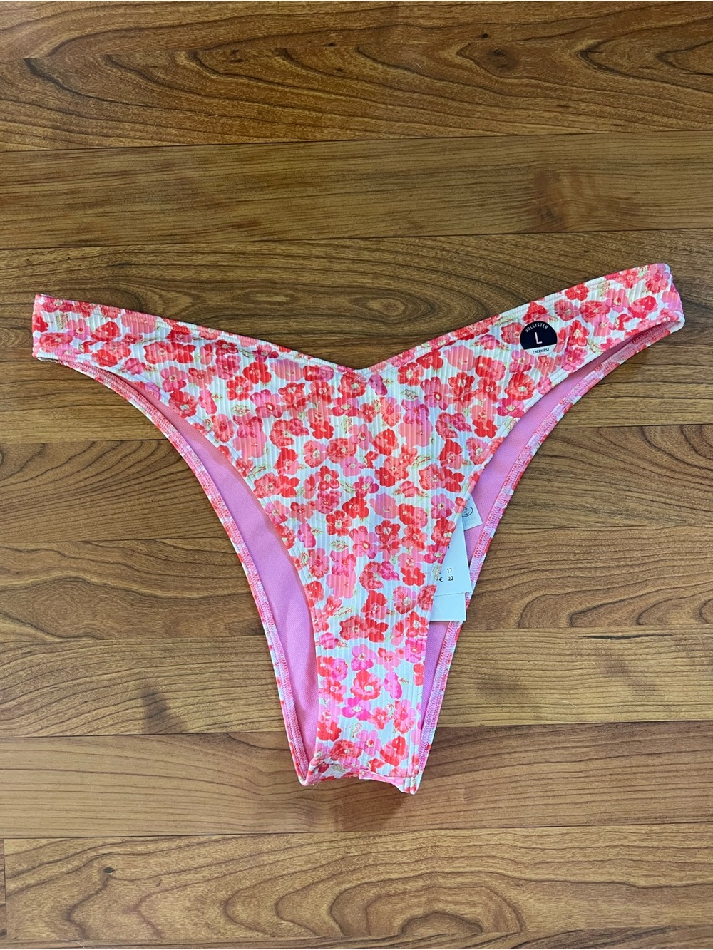Hollister Size Large Cheekiest Pink White Red Floral Bikini Bottoms New
